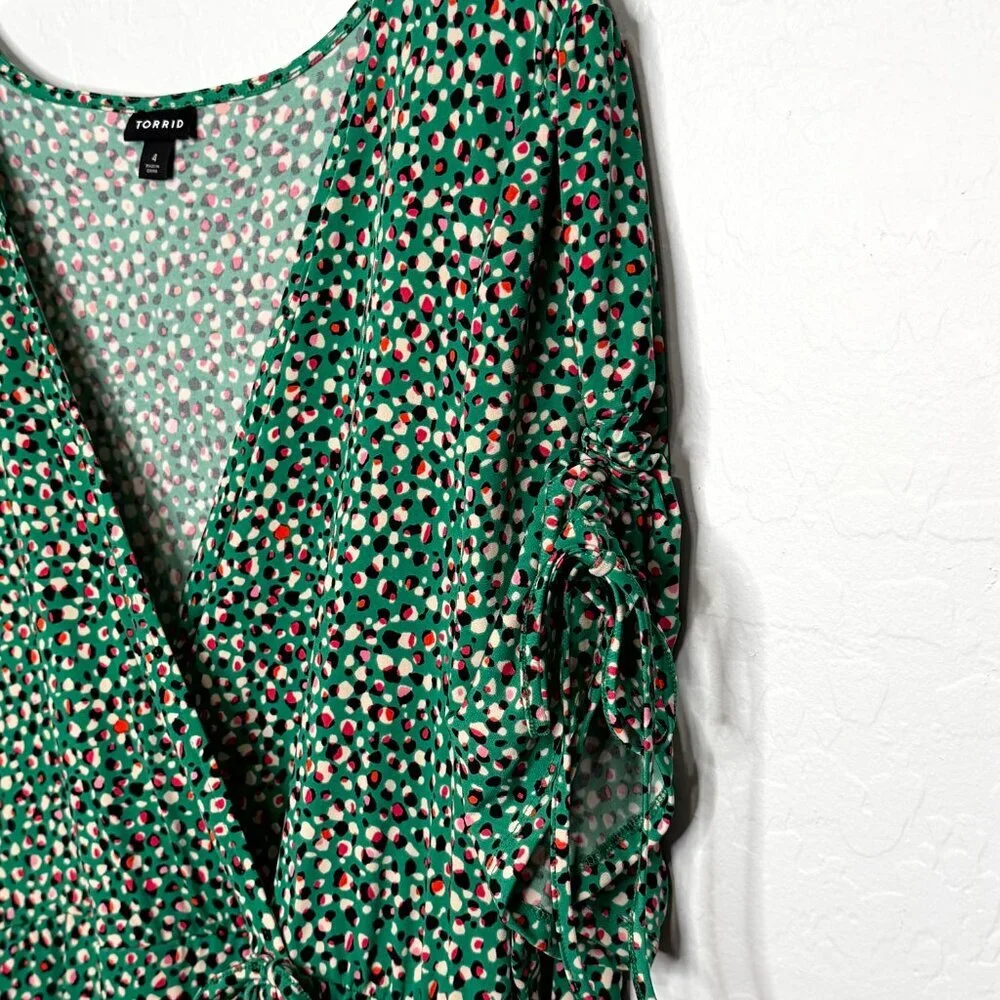 Torrid Midi A-Line Green Wrap Dress Size 4 4X 26 - Picture 6 of 10